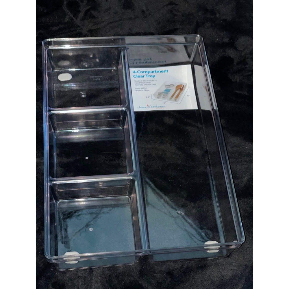 4 Compartment‎ Clear Plastic Drawer Organizer Tray Clever Container